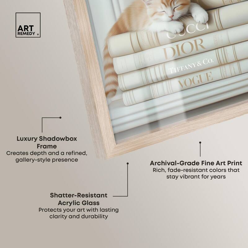 Ivory Books and Kitten Shadowbox by Art Remedy