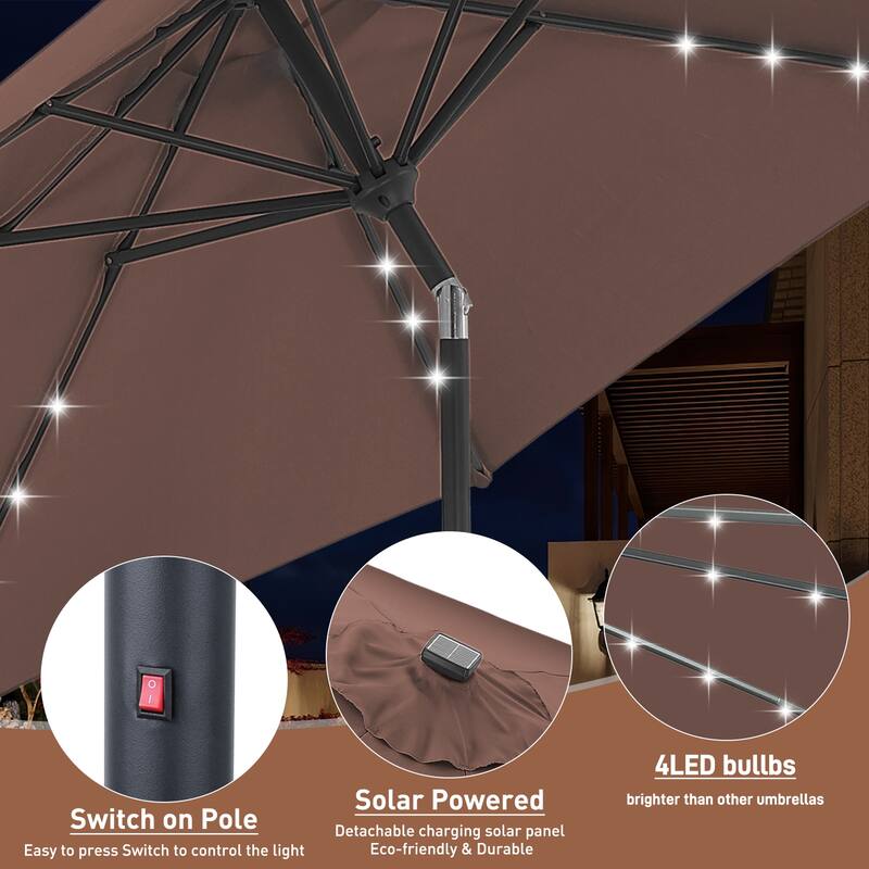 10ft Patio Umbrella with Lights Outdoor Solar Umbrella