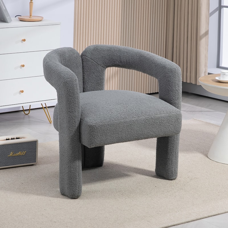Grey Teddy Modern Design Dining Chair, Open-Back Accent Chairs, Barrel Chair Upholstered Armchair for Dining Room Living Room