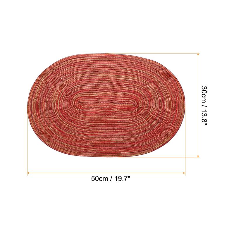 6pcs Oval Braided Placemats 19.7" Non-Slip Washable Oval Table Mats - Red