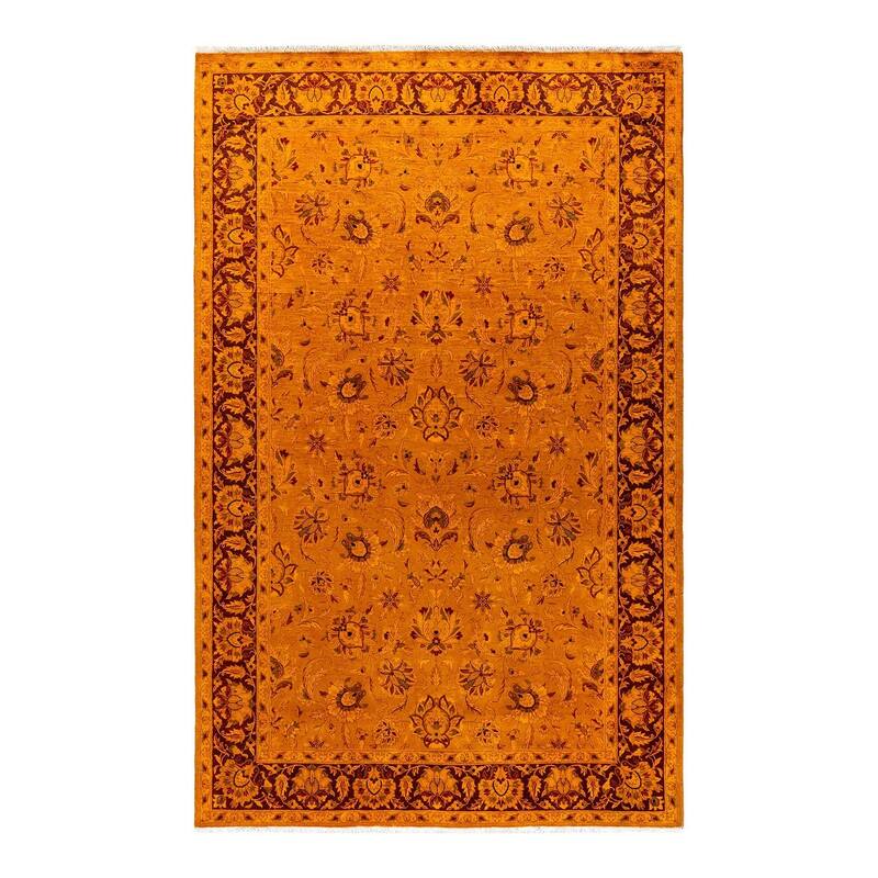 Overton Hand Knotted Wool Vintage Inspired Modern Contemporary Overdyed Gold Area Rug - 4' 7" x 7' 5"