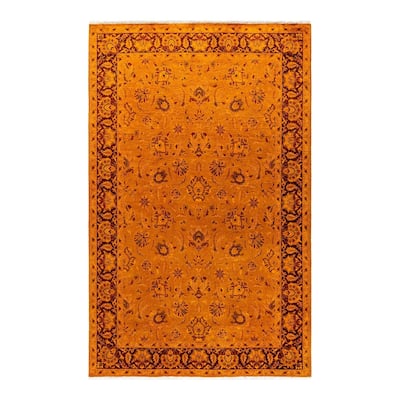 Overton Hand Knotted Wool Vintage Inspired Modern Contemporary Overdyed Gold Area Rug - 4' 7" x 7' 5"