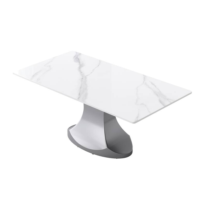 Rectangular Dining Table, Faux Marble Kitchen Dining Table with Grey Pedestal.
