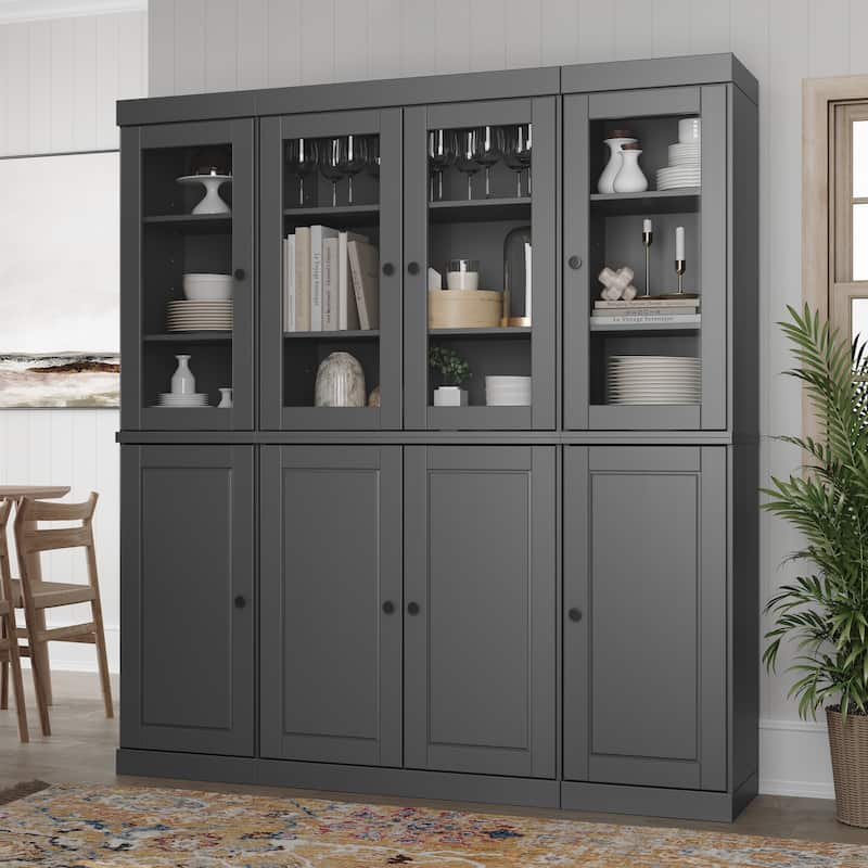Palace Imports 100% Solid Wood 65" Kitchen China Pantry Cabinet - 65" x 71.5" - Gray - 4 Clear Glass-4 Solid