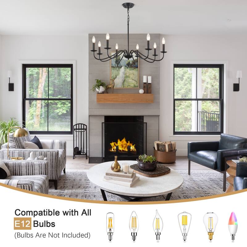 8-Light Farmhouse Candle Chandelier for Bedroom, Kitchen, Living Room and Foyer