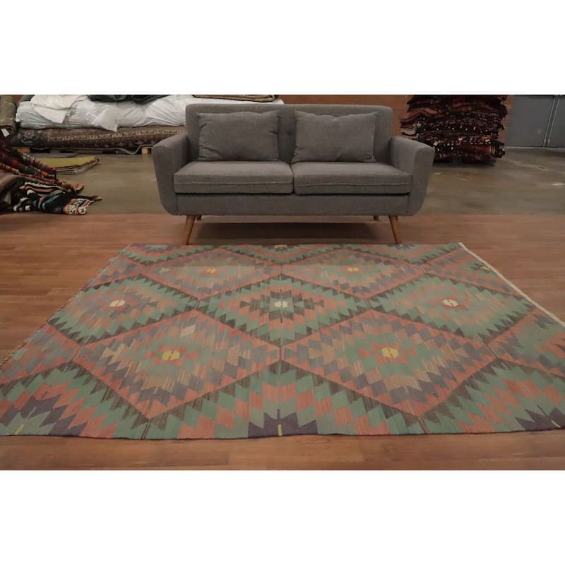 Hand Woven Oriental 100% Wool Carpet Southwestern Tribal Multi-Colored Kilim Area Rug - 7' 1'' X 5' 9''