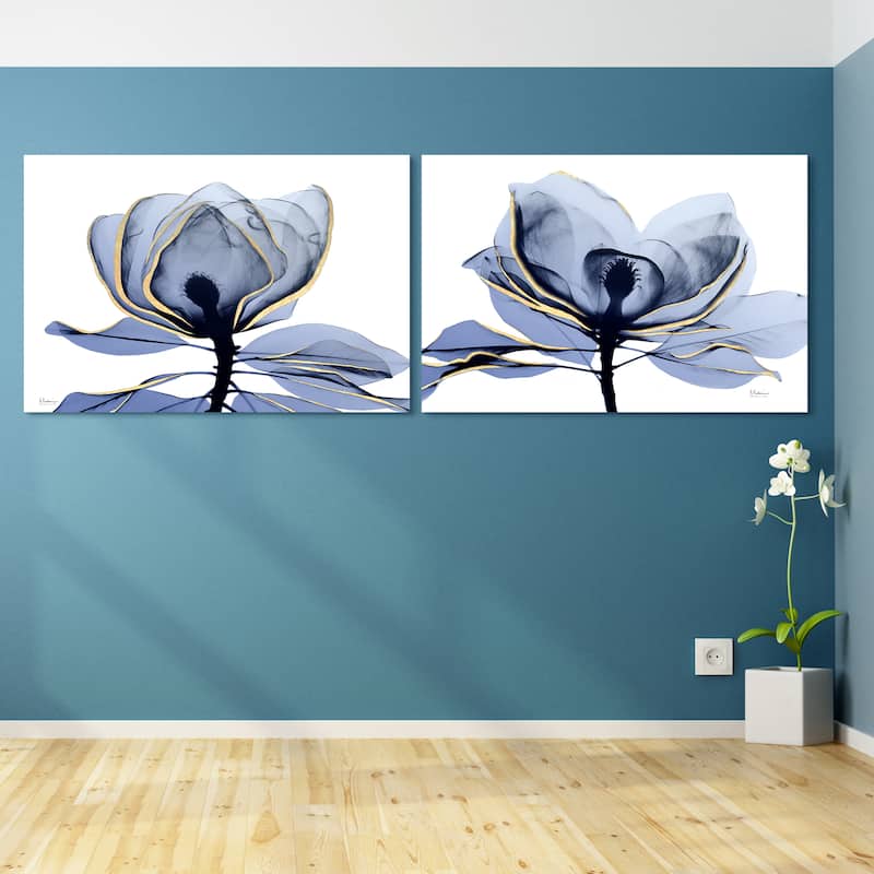 "Golden Midnight 1&2" Frameless Free Floating Tempered Glass Panel Graphic Wall Art