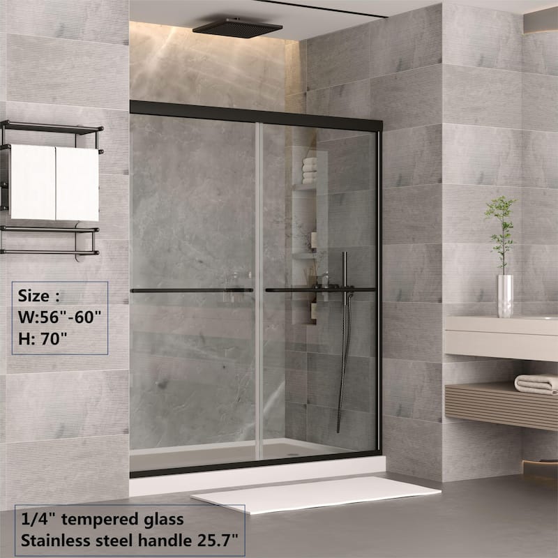 70'' H Glass Double Sliding Shower Door in Black/Chrome - 60x70 - Matte Black