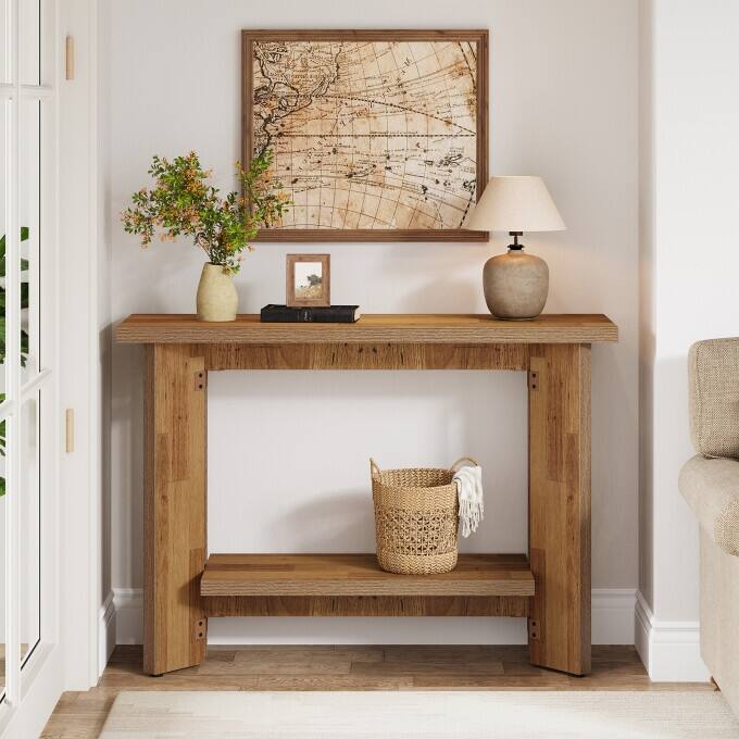 43" Narrow Sofa Console Table, 2-Tier Wooden Small Entryway Table