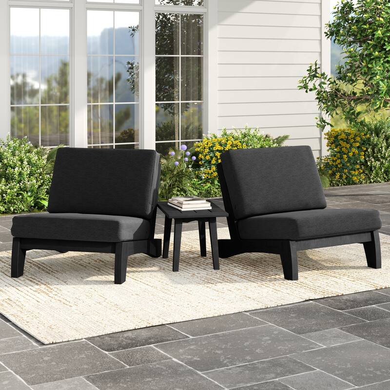 3 Piece Teak Wood Outdoor Conversation Chair Set with Table, Cushion