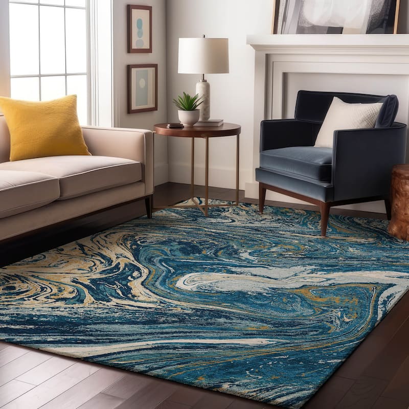 Premium Washable Super Soft Abstract Flow Mayfield Rug - Navy - 9' x 12'
