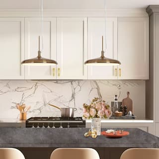 Modern Glam 1-Light Metal Gold LED Pendant Light Kitchen Island Lights for Dining Room - 10" D x 8" H