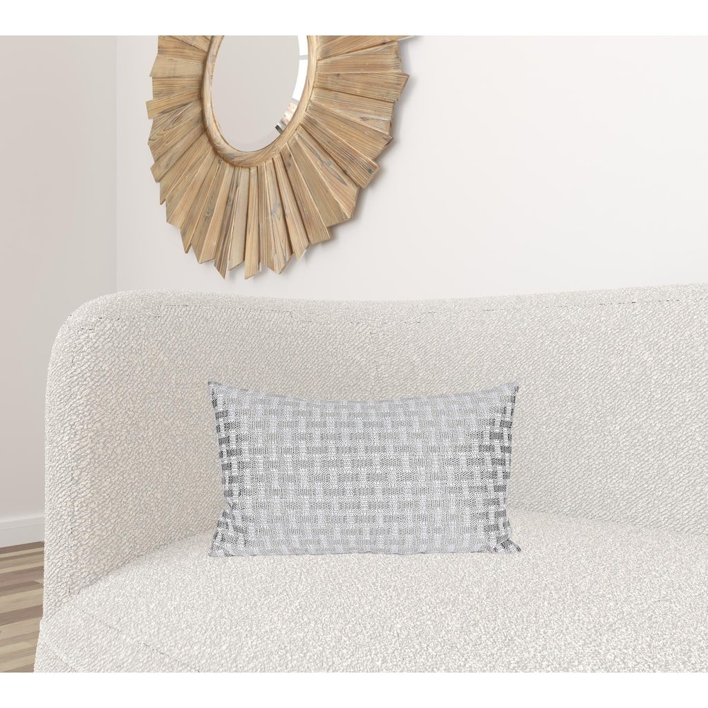 HomeRoots 13" X 21" Gray and White Checkered Polyester Zippered Pillow