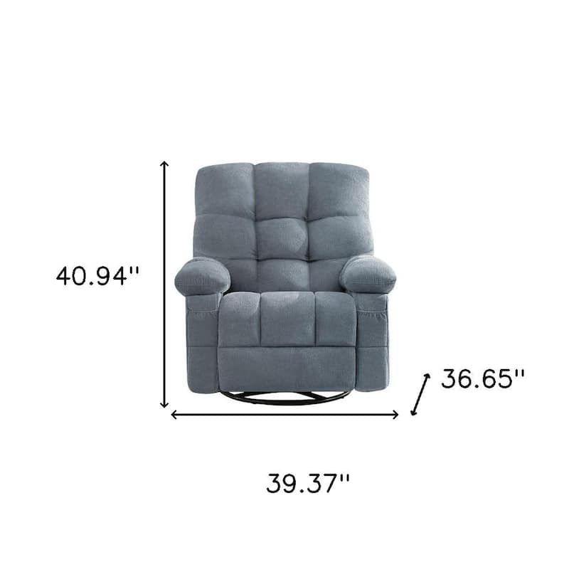 HomeRoots 39" Blue Tufted Chenille Heated Massage Swivel Rocker Recliner With USB