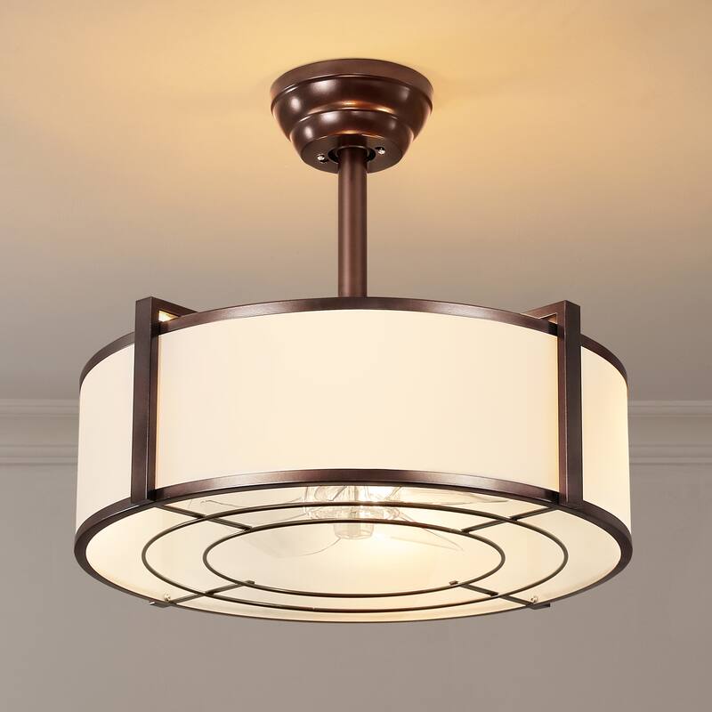 20" Modern Fabric Caged Ceiling Fan Chandelier with Remote - 4-Light