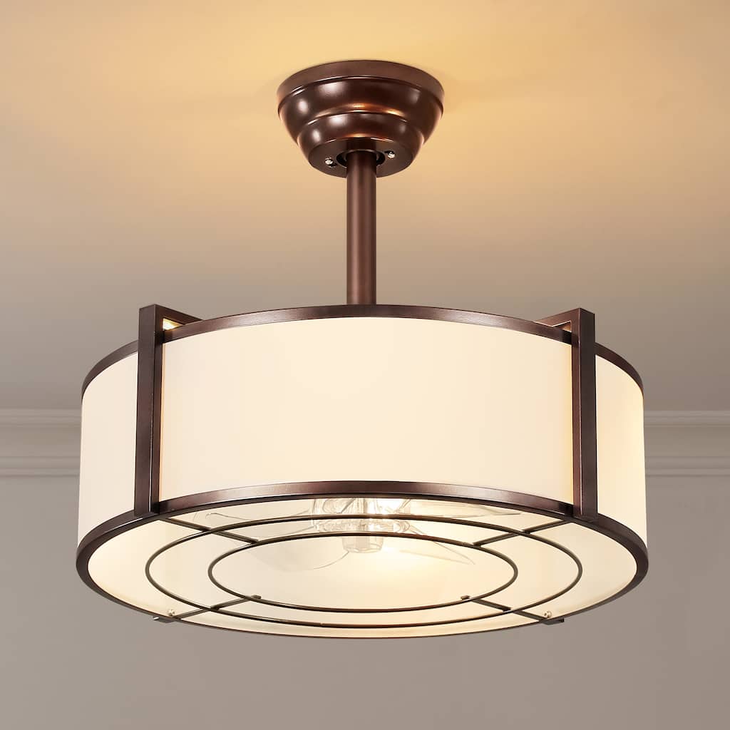 20" Modern Fabric Caged Ceiling Fan Chandelier with Remote - 4-Light