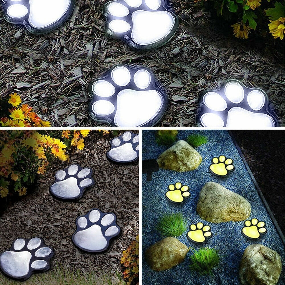 4X Solar Dog Animal Paw Print Light Garden Statue White 2 x 2