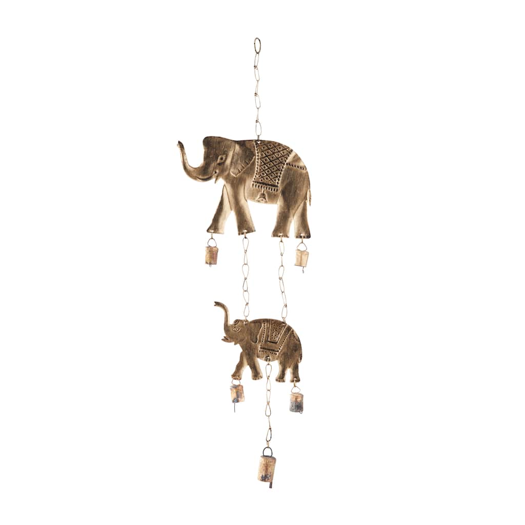 Metal Elephant Windchime with Bells - Brass - Roche River Decor