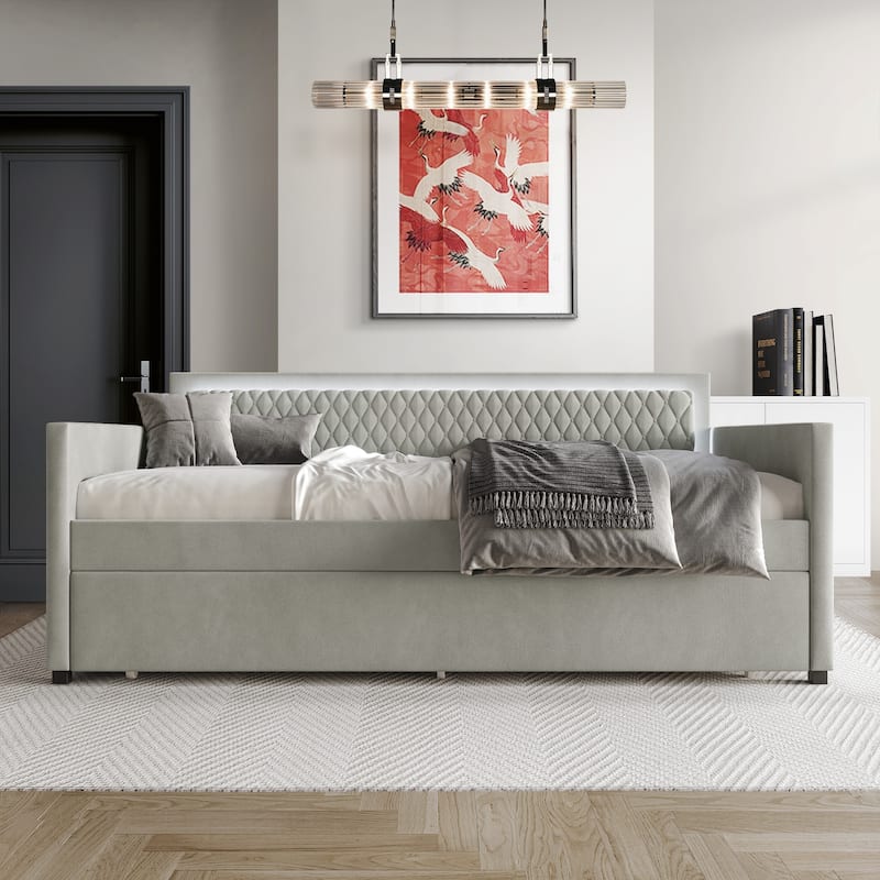 CraftPorch Contemporary Velvet Upholstered Daybed with Trundle