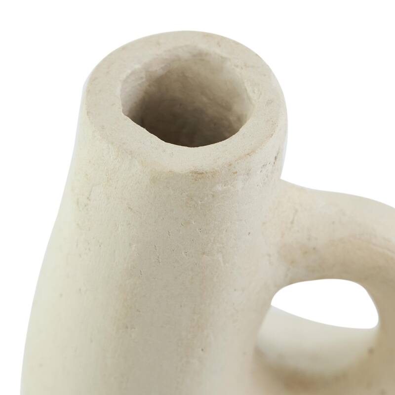 Paper Mache Abstract Curved Decorative Vase with Handle - Beige - Roche River Decor