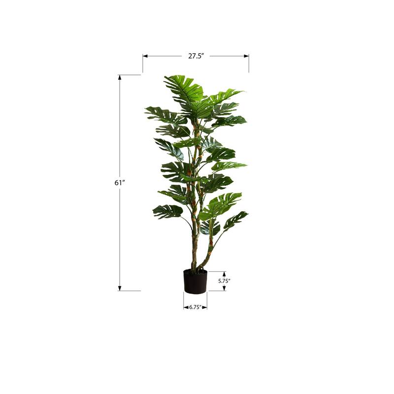 Artificial Plant, 61" Tall, Monstera Tree, Indoor, Potted, Floor, Real Touch, Green Leaves, Black Pot