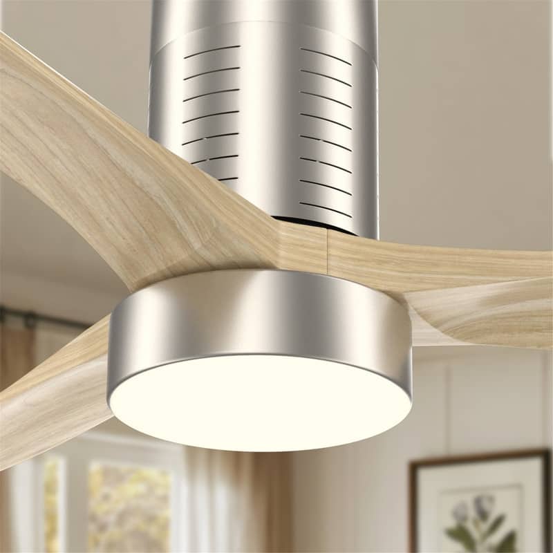 52 Inch Farmhouse Style Flush Mount Ceiling Fan with Light and Remote Control, Reversible DC Motor