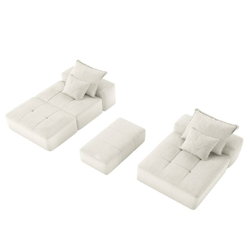 Modern 127.56" Oversized Modular Sectional Sofa with Ottoman Chenille Fabric