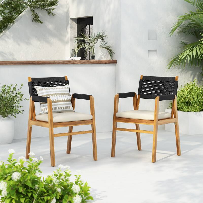 Oucacia Outdoor Acacia Wood and Rope Dining Chair (Set of 2) by Christopher Knight Home - Black