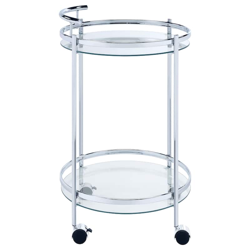Chrissy 2-Tier Round Glass Shelf Metal Bar Cart