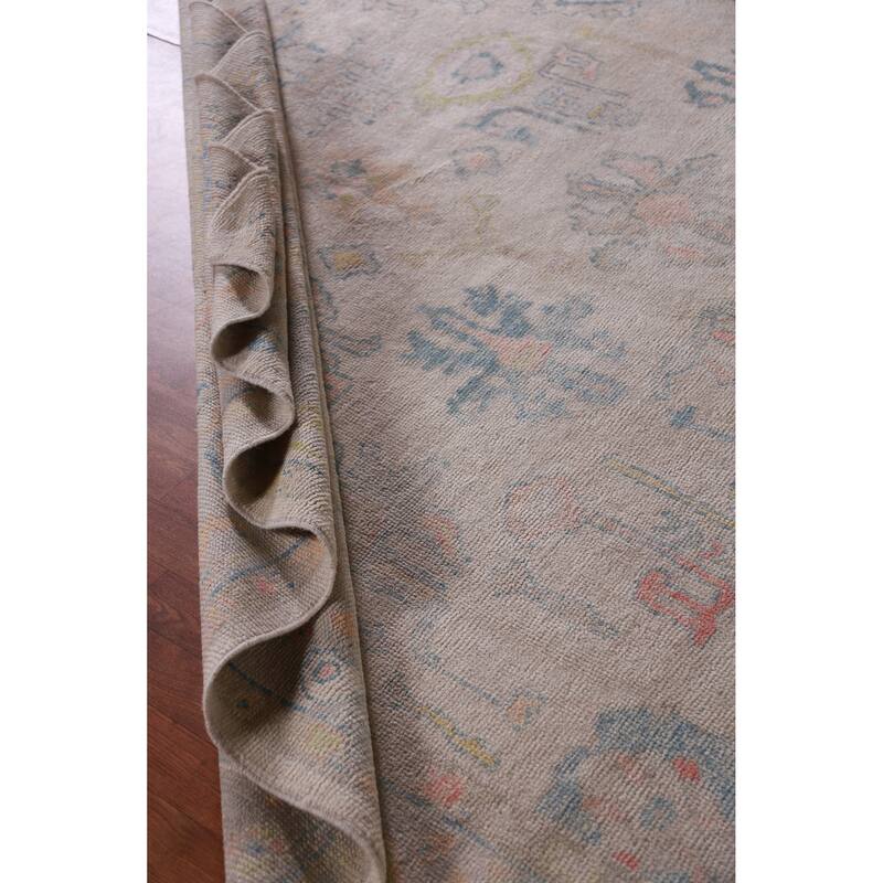 Hand Knotted Oriental 100% Wool Carpet Transitional All-Over Beige & Ivories Oushak Area Rug - 12' 5'' X 8' 7''