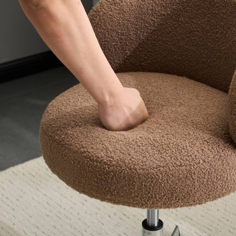 Cute Modern Teddy Swivel Chair Armless Adjustable Height Office Desk Chair with No Wheels and Backrest Support - N/A