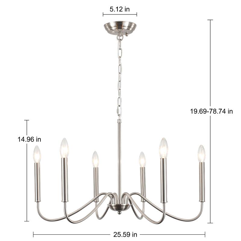 25.59'' W 6-Light Simple Candle Chandelier, Industrial Chandelier, Traditional Metal Ceiling Light for Dining Living Room
