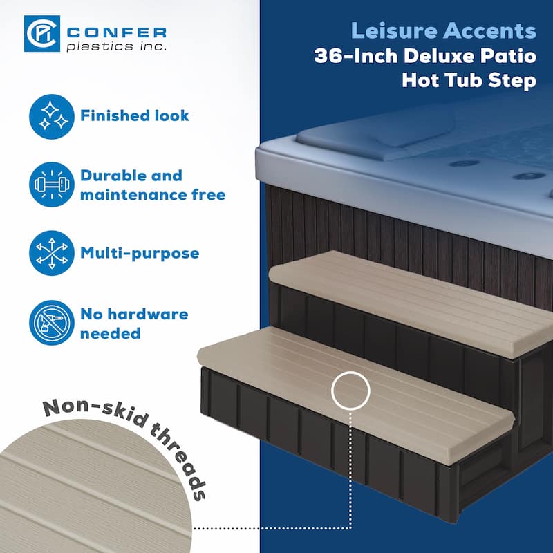 Confer Plastics Leisure Accents Deluxe Spa Step, 36" W Hot Tub Stairs,Portobello - 36 x 24 x 14 inches