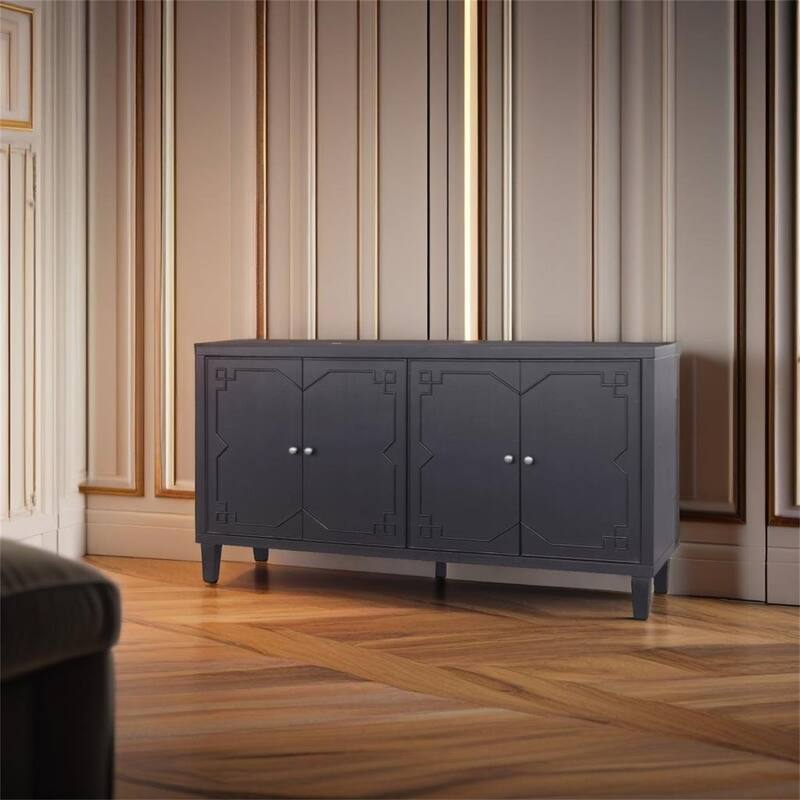 4 Door Wooden Cabinet - Matte Black