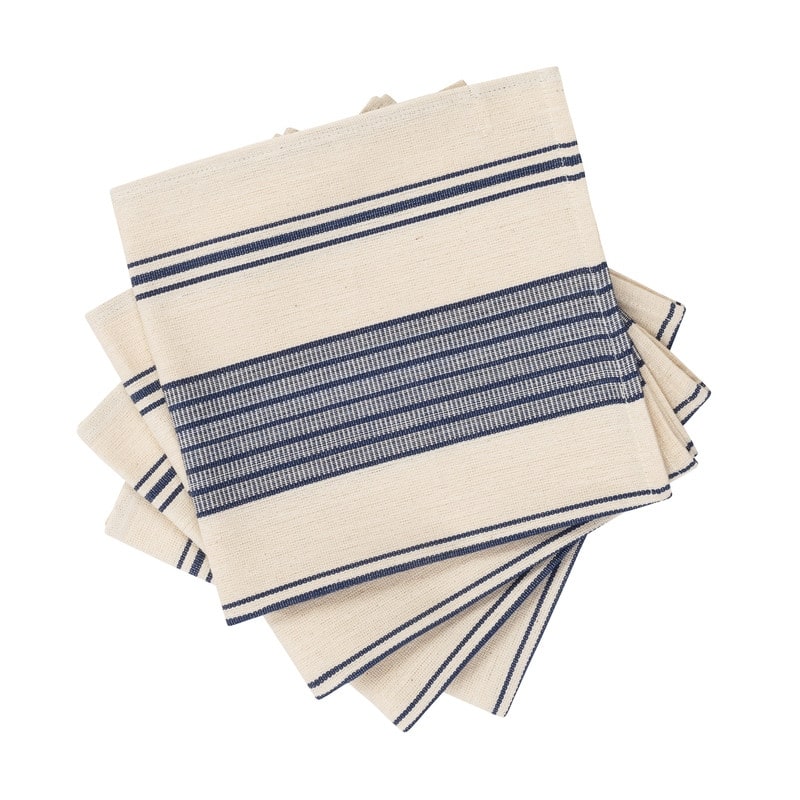 French Home Set of 4 Blue and Cream Striped Napkins - 16" x 16"