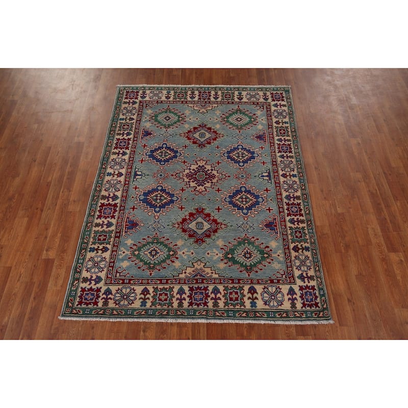 Traditional Blue Kazak Area Rug Handmade Wool Carpet - 5'1" x 6'10"