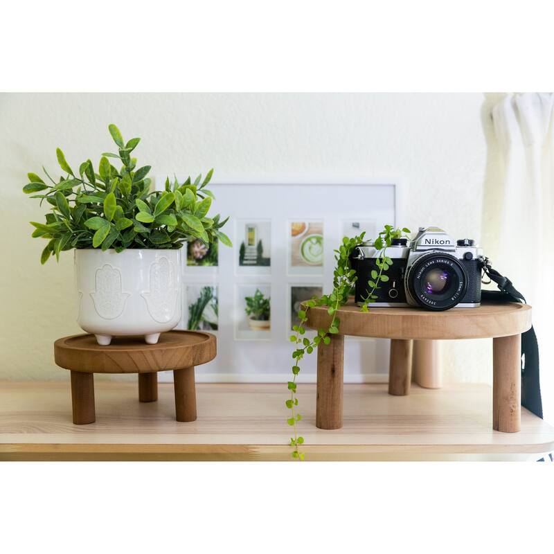 10" & 7" Footed Wood Plant Stand Set of 2