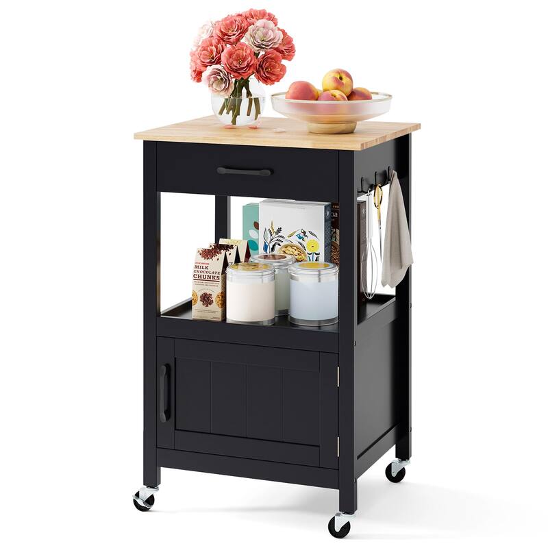 Mobile Rolling Kitchen Cart with Drawer and Cabinet Hooks for Dining Room or Living Room - 22" x 18" x 36" (L x W x H)