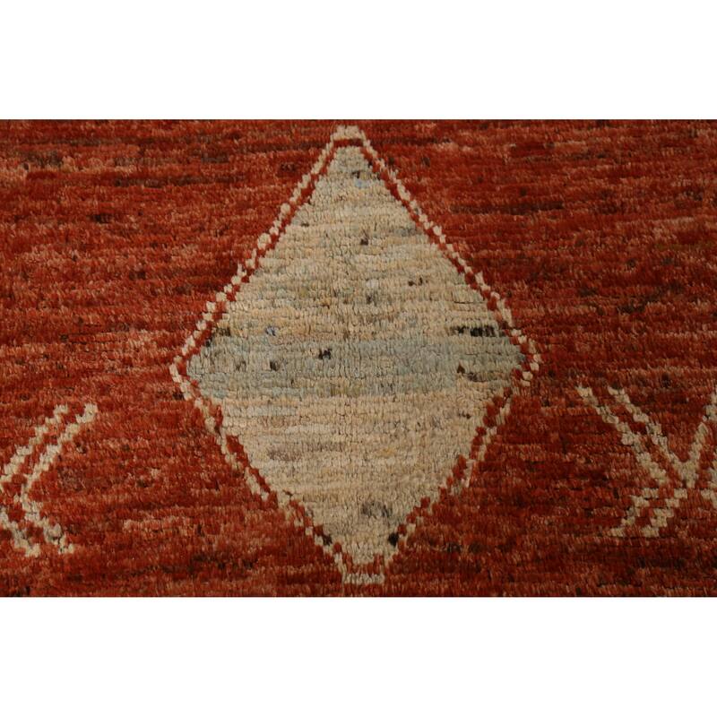 Orange Geometric Moroccan Oriental Rug Handmade Wool Carpet - 6'1" x 8'6"