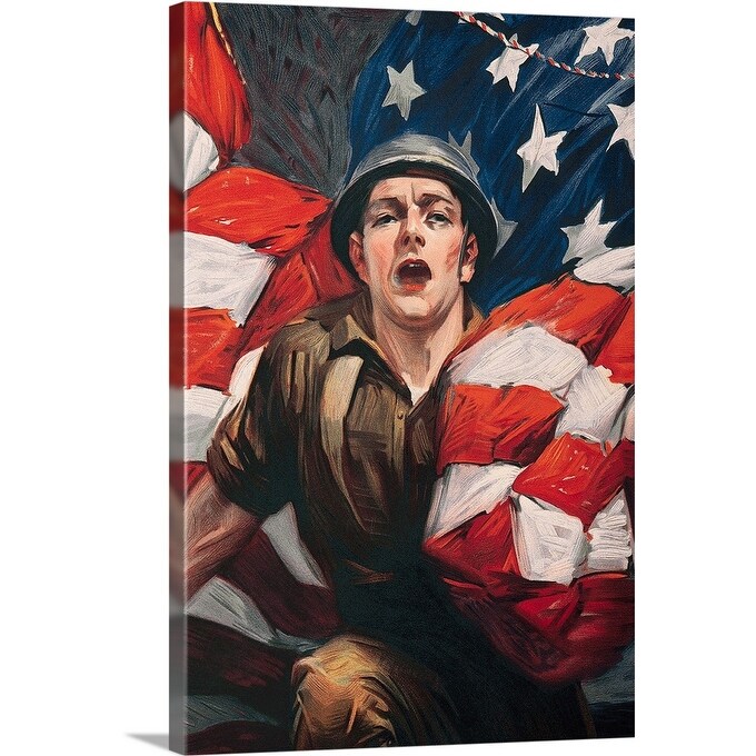 Shop World War One Poster Of Soldier And Us Flag Canvas Wall Art