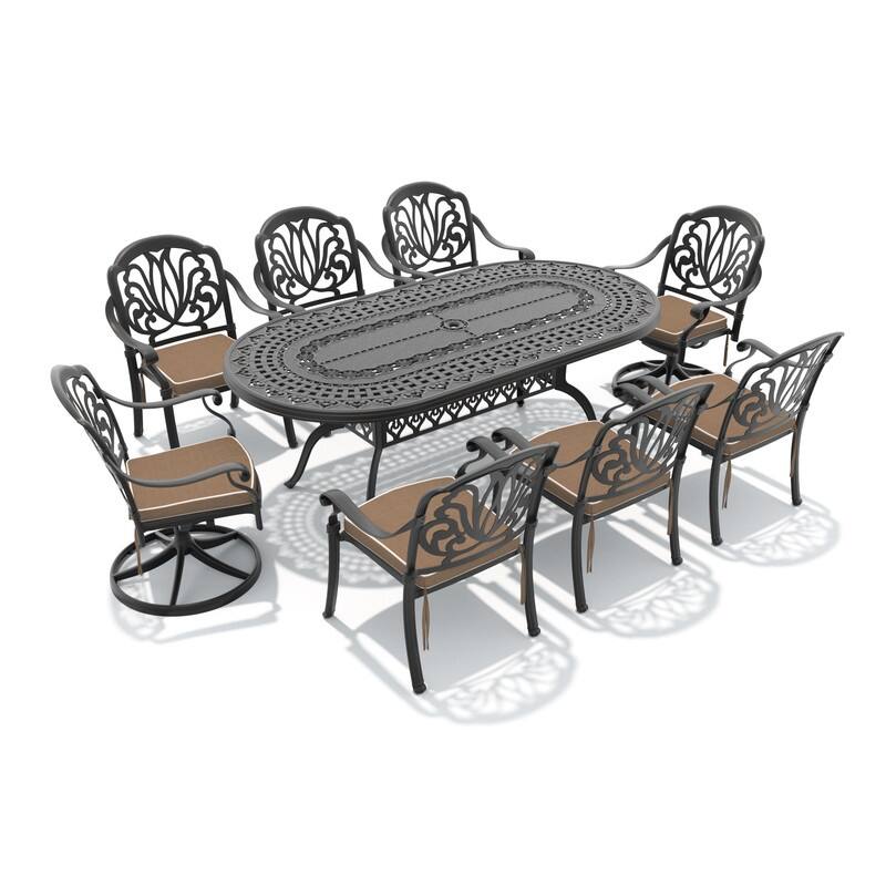 9-Piece Outdoor Dining Set with 1 Table and 8 Chairs, All-Weather Aluminum Outdoor Patio Sets