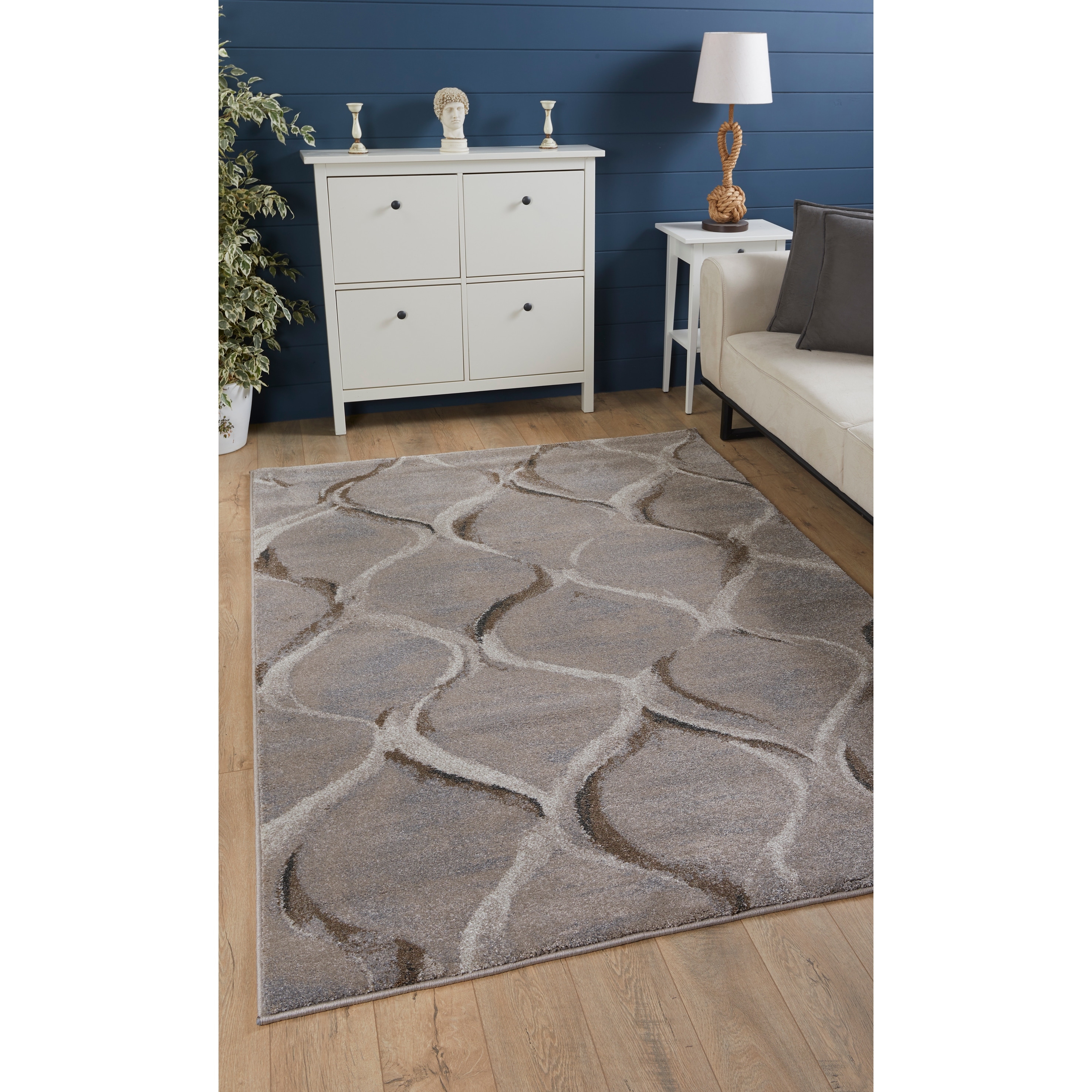 Domani Scene Transitional Charcoal Wave or Brick Area Rug