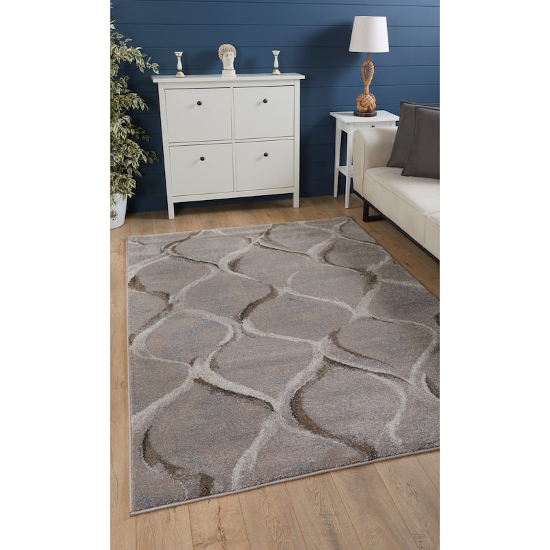Domani Scene Transitional Charcoal Wave or Brick Area Rug
