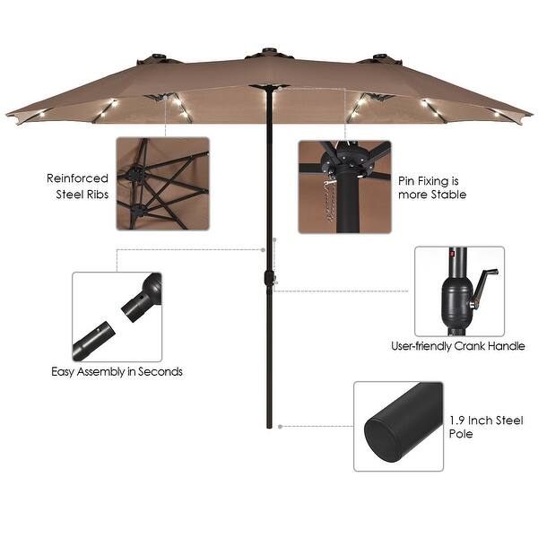 Shop Costway 15ft Patio Double Sided Solar Led Market Umbrella