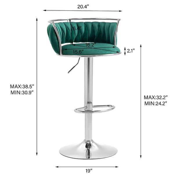 dimension image slide 12 of 24, Velvet Upholstered Adjustable Bar Stool Swivel Counter Chair Set of 2