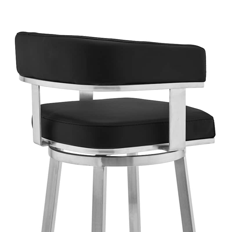Contemporary Swivel Bar Stool with Silver Brushed Finish and Faux Leather Seat Modern Style