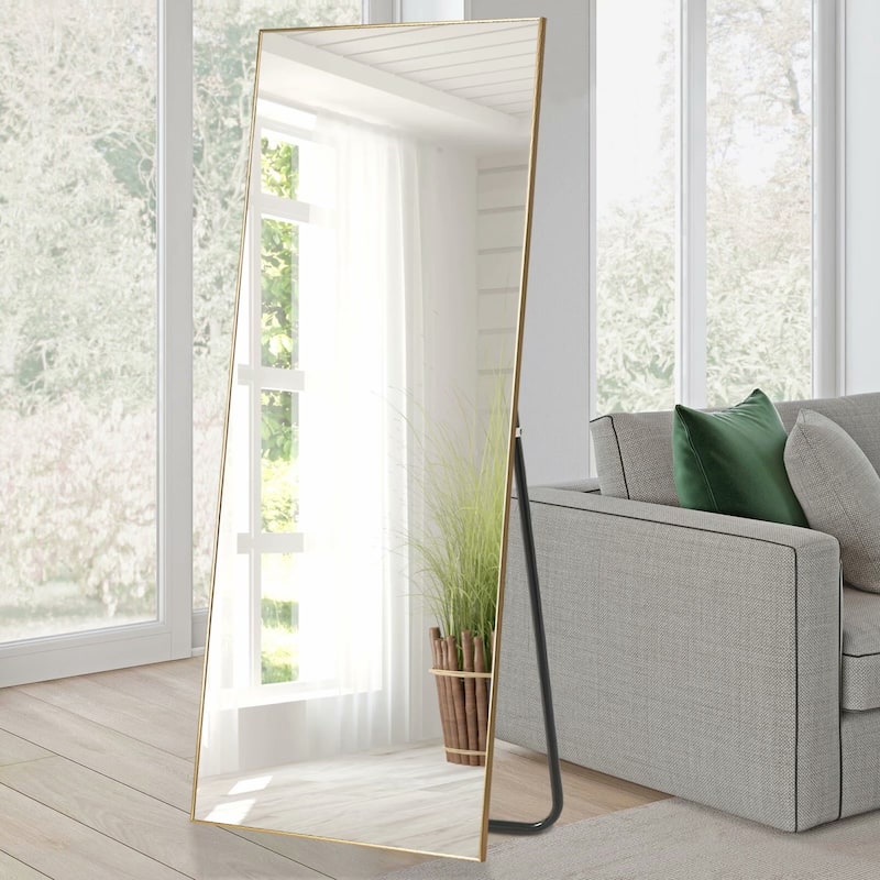 Modern Sleek Metal Frame Full-length Hanging or Leaning Wall Mirror - 71x24 - Gold