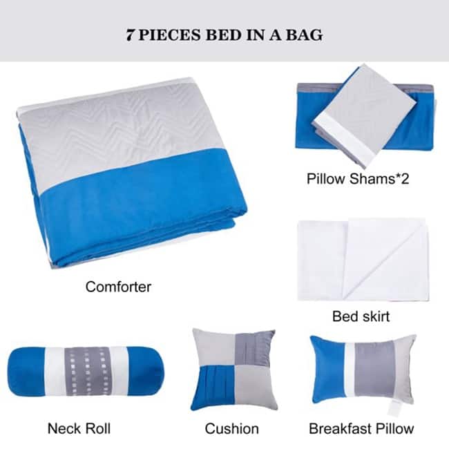 Shatex Bed In A Bag - 7 Piece Luxury Microfiber Striped Bedding Comforter Set - Oversized Bedroom Comforters