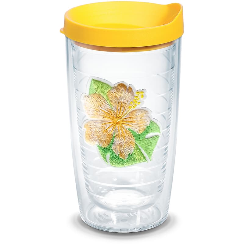 Tervis Tropical Hibiscus Collection Made in USA Double Walled Insulated Travel Tumbler, Island Hibiscus Yellow - 16oz