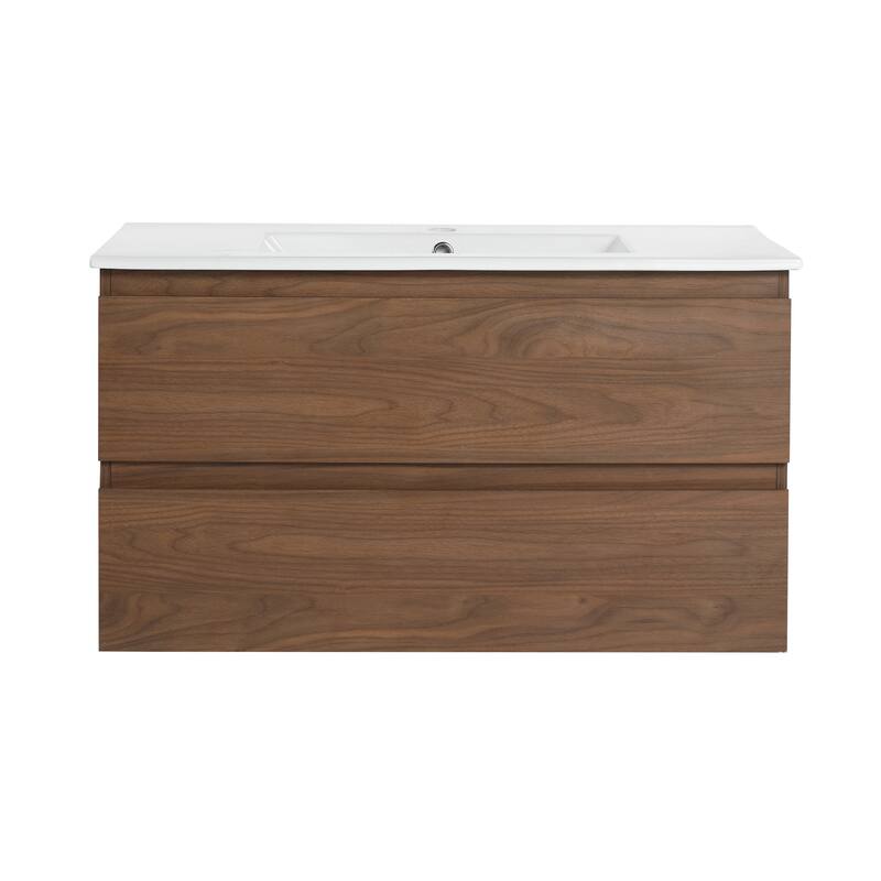 24" Floating Bathroom Vanity with Ceramic Basin, 2 Soft-Close Drawers, Eco-Friendly Plywood Construction